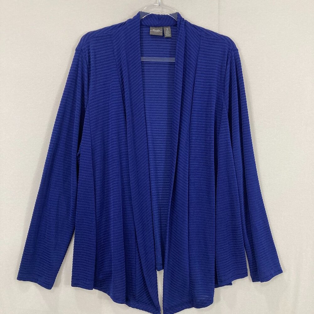 Chico's Travelers Large Jacket Blue Open Front Stretch Open Front Preppy‎ Office